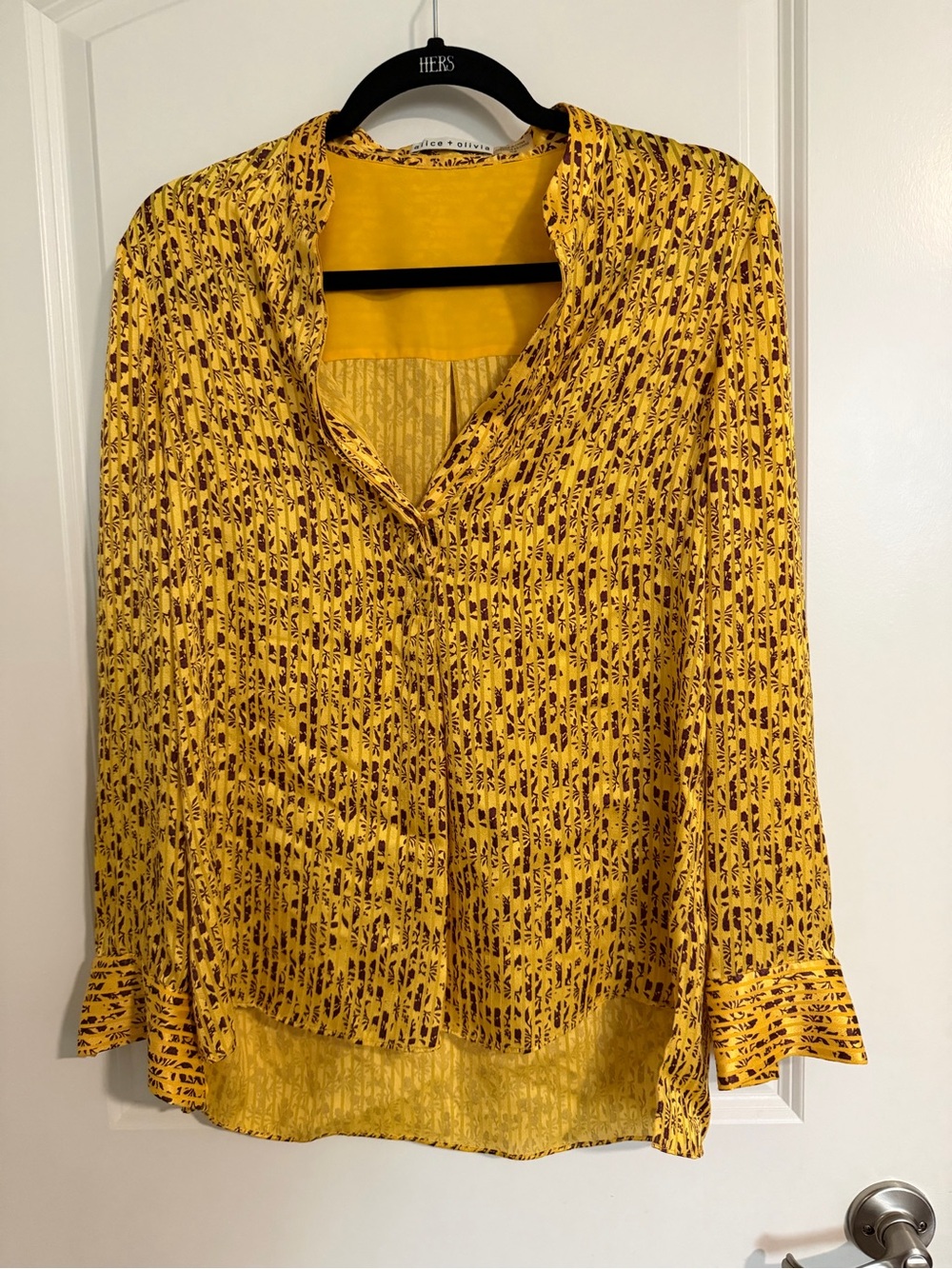 Alice + Olivia Yellow Printed Long-Sleeve Blouse